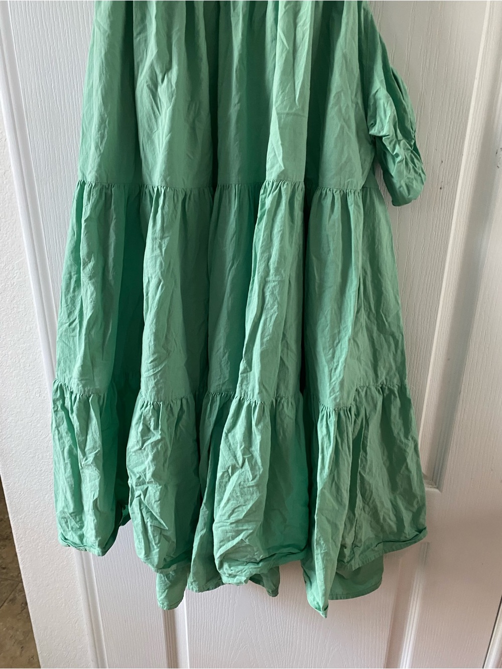 &Merci Sage Green Smocked Open Tie Back Tiered Puff Sleeve Coquette Midi Dress S - Picture 6 of 14